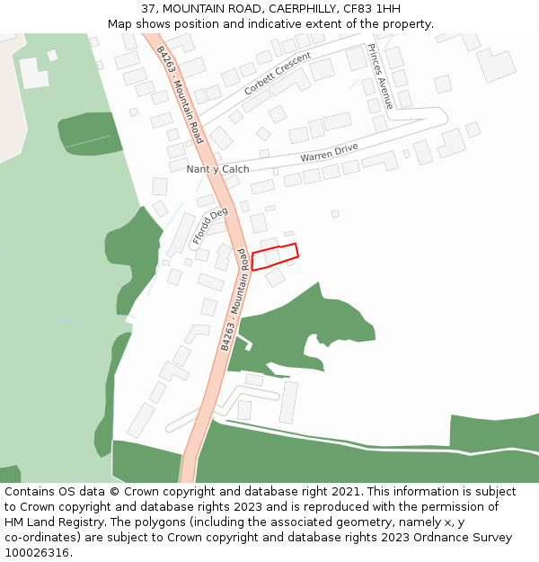 37, MOUNTAIN ROAD, CAERPHILLY, CF83 1HH: Location map and indicative extent of plot