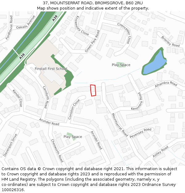 37, MOUNTSERRAT ROAD, BROMSGROVE, B60 2RU: Location map and indicative extent of plot