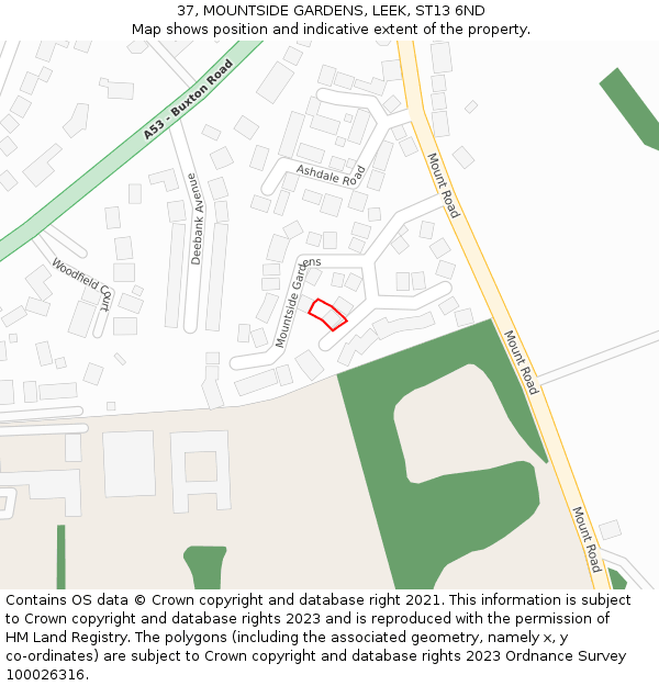 37, MOUNTSIDE GARDENS, LEEK, ST13 6ND: Location map and indicative extent of plot