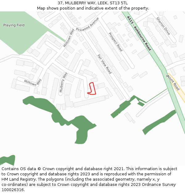 37, MULBERRY WAY, LEEK, ST13 5TL: Location map and indicative extent of plot