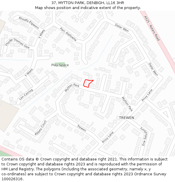 37, MYTTON PARK, DENBIGH, LL16 3HR: Location map and indicative extent of plot