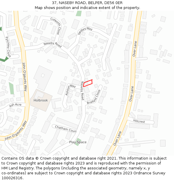 37, NASEBY ROAD, BELPER, DE56 0ER: Location map and indicative extent of plot