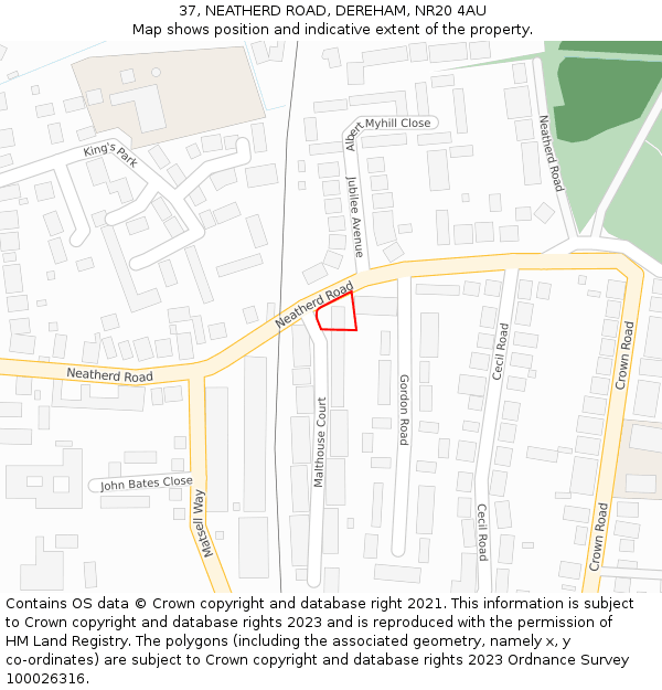 37, NEATHERD ROAD, DEREHAM, NR20 4AU: Location map and indicative extent of plot