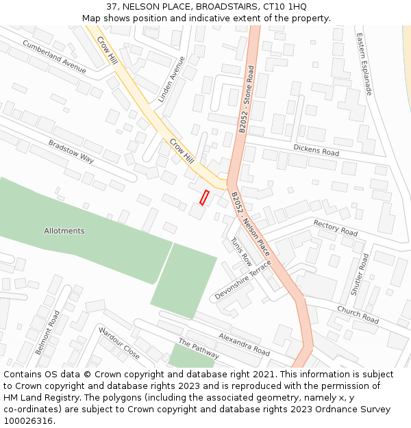 37, NELSON PLACE, BROADSTAIRS, CT10 1HQ: Location map and indicative extent of plot