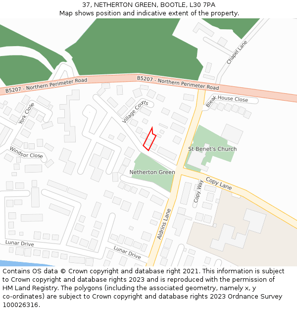37, NETHERTON GREEN, BOOTLE, L30 7PA: Location map and indicative extent of plot