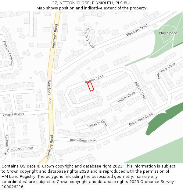 37, NETTON CLOSE, PLYMOUTH, PL9 8UL: Location map and indicative extent of plot