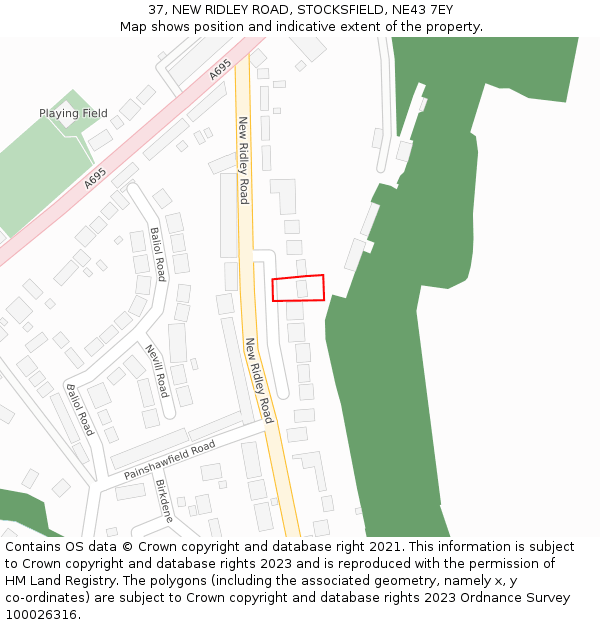 37, NEW RIDLEY ROAD, STOCKSFIELD, NE43 7EY: Location map and indicative extent of plot