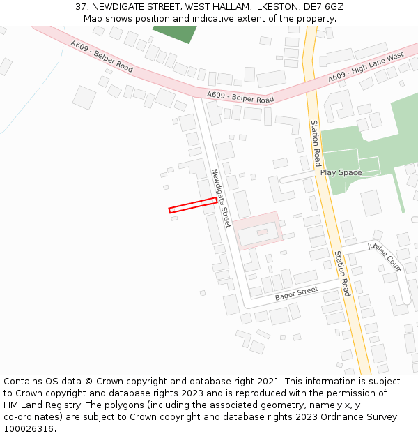 37, NEWDIGATE STREET, WEST HALLAM, ILKESTON, DE7 6GZ: Location map and indicative extent of plot