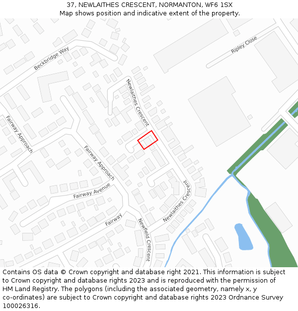 37, NEWLAITHES CRESCENT, NORMANTON, WF6 1SX: Location map and indicative extent of plot