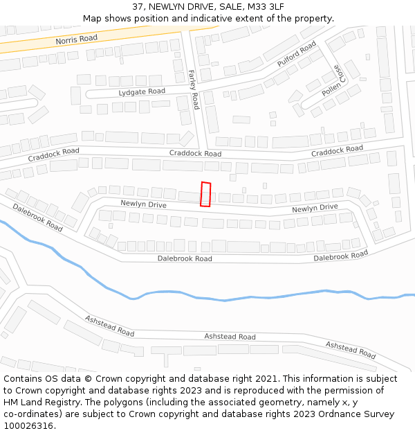 37, NEWLYN DRIVE, SALE, M33 3LF: Location map and indicative extent of plot