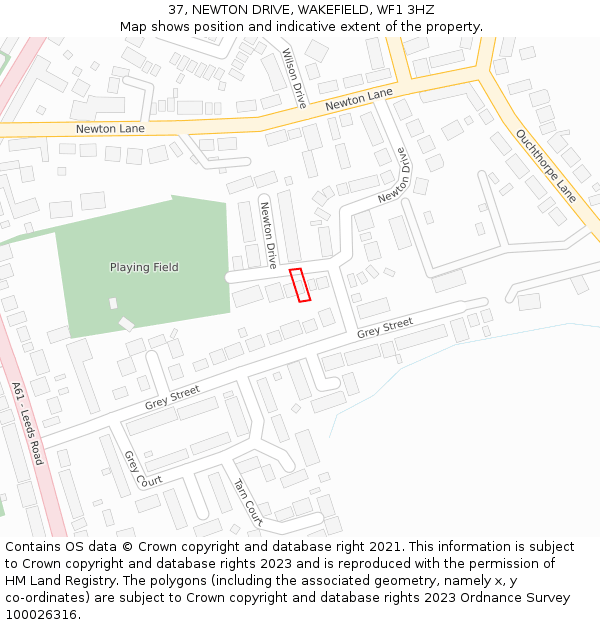 37, NEWTON DRIVE, WAKEFIELD, WF1 3HZ: Location map and indicative extent of plot