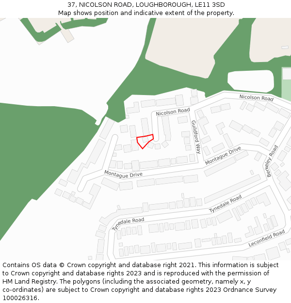 37, NICOLSON ROAD, LOUGHBOROUGH, LE11 3SD: Location map and indicative extent of plot