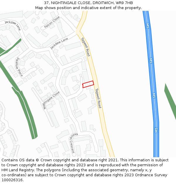 37, NIGHTINGALE CLOSE, DROITWICH, WR9 7HB: Location map and indicative extent of plot