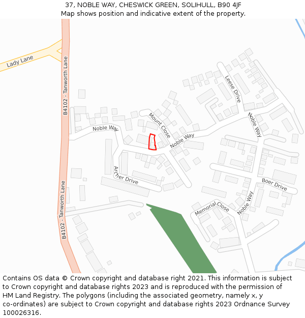 37, NOBLE WAY, CHESWICK GREEN, SOLIHULL, B90 4JF: Location map and indicative extent of plot