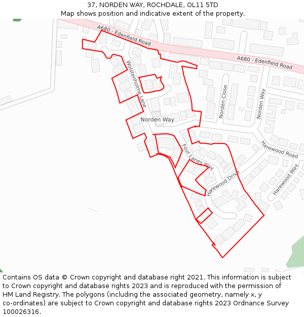 37, NORDEN WAY, ROCHDALE, OL11 5TD: Location map and indicative extent of plot