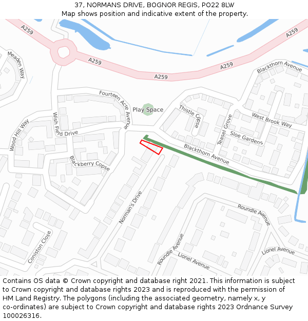 37, NORMANS DRIVE, BOGNOR REGIS, PO22 8LW: Location map and indicative extent of plot