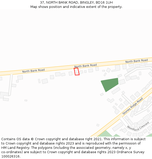 37, NORTH BANK ROAD, BINGLEY, BD16 1UH: Location map and indicative extent of plot