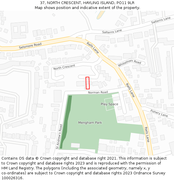 37, NORTH CRESCENT, HAYLING ISLAND, PO11 9LR: Location map and indicative extent of plot