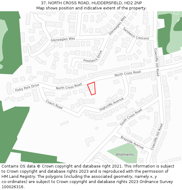 37, NORTH CROSS ROAD, HUDDERSFIELD, HD2 2NP: Location map and indicative extent of plot