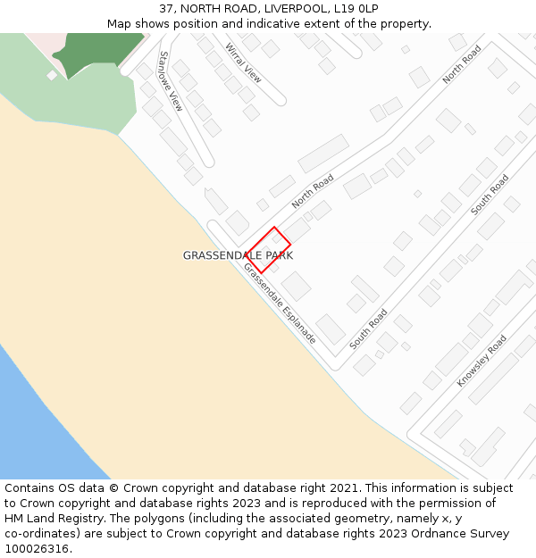 37, NORTH ROAD, LIVERPOOL, L19 0LP: Location map and indicative extent of plot