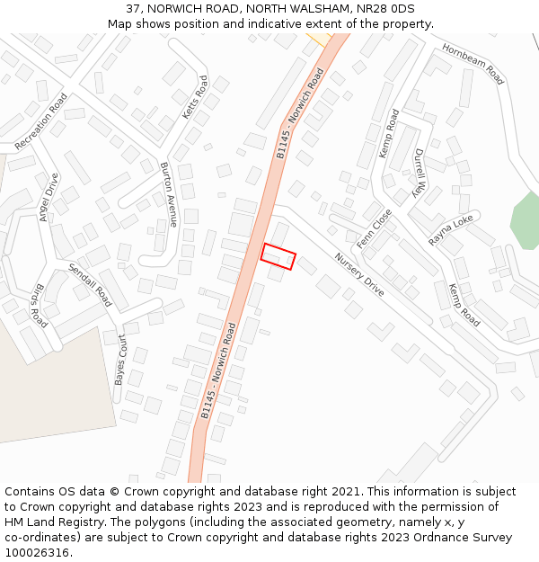 37, NORWICH ROAD, NORTH WALSHAM, NR28 0DS: Location map and indicative extent of plot