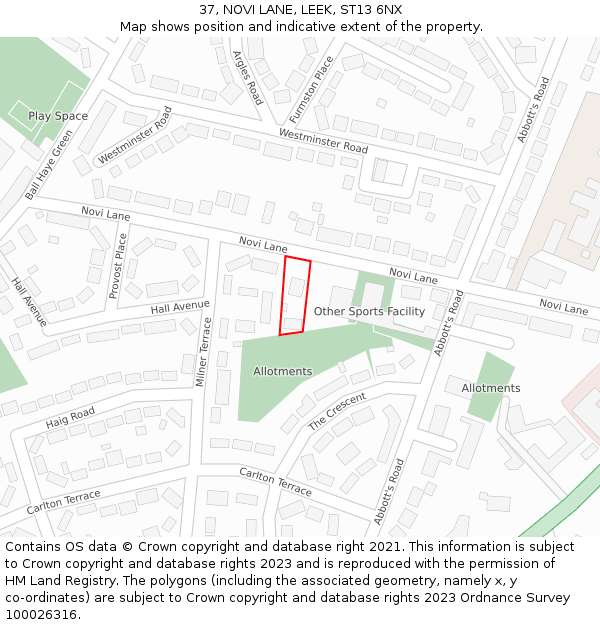 37, NOVI LANE, LEEK, ST13 6NX: Location map and indicative extent of plot