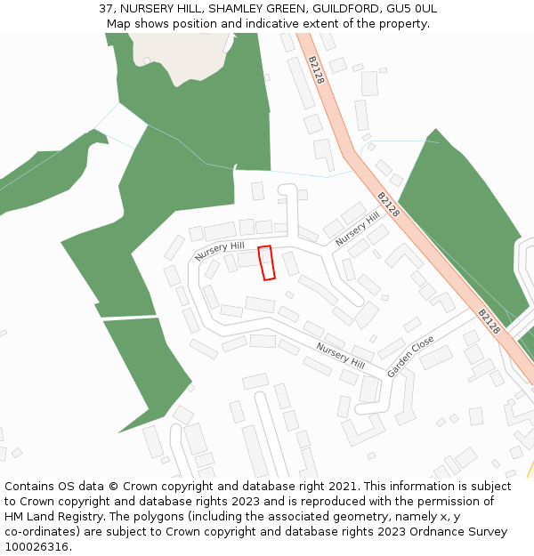 37, NURSERY HILL, SHAMLEY GREEN, GUILDFORD, GU5 0UL: Location map and indicative extent of plot
