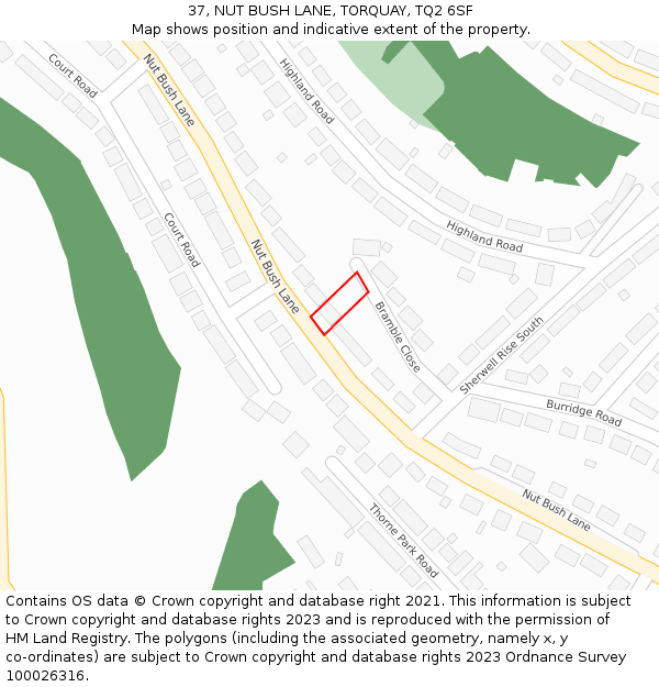 37, NUT BUSH LANE, TORQUAY, TQ2 6SF: Location map and indicative extent of plot