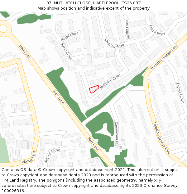 37, NUTHATCH CLOSE, HARTLEPOOL, TS26 0RZ: Location map and indicative extent of plot