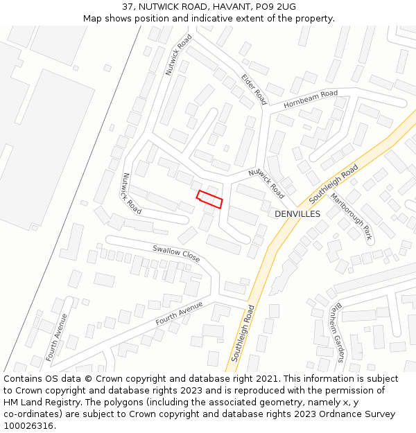 37, NUTWICK ROAD, HAVANT, PO9 2UG: Location map and indicative extent of plot