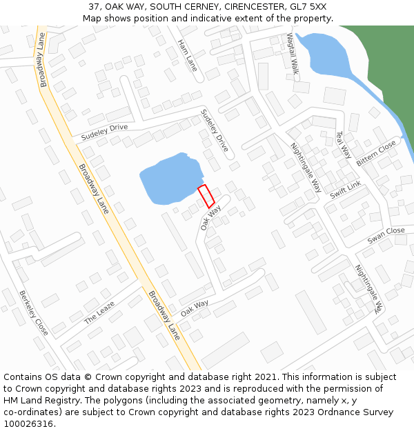 37, OAK WAY, SOUTH CERNEY, CIRENCESTER, GL7 5XX: Location map and indicative extent of plot