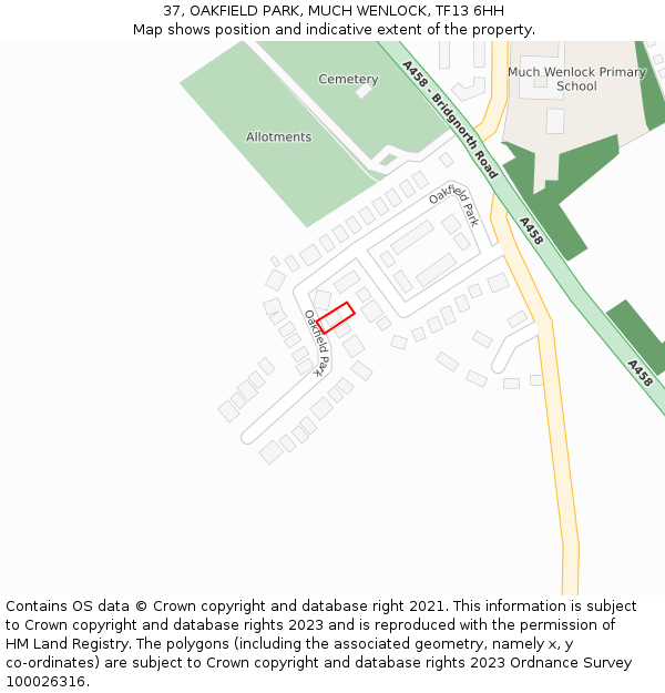 37, OAKFIELD PARK, MUCH WENLOCK, TF13 6HH: Location map and indicative extent of plot