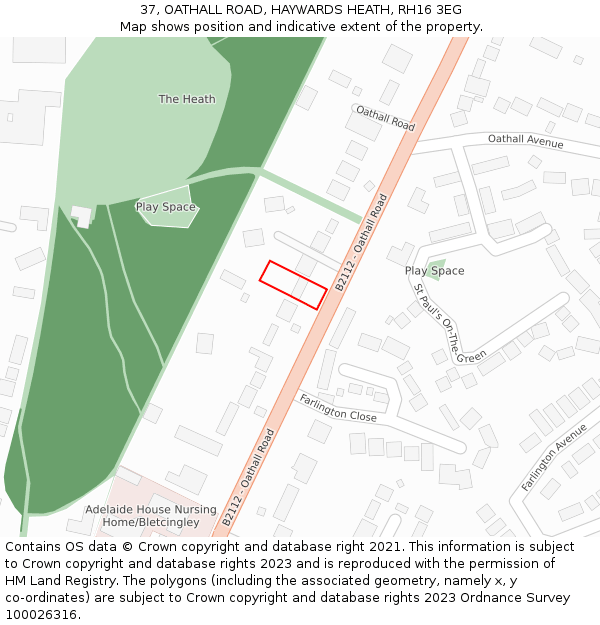 37, OATHALL ROAD, HAYWARDS HEATH, RH16 3EG: Location map and indicative extent of plot