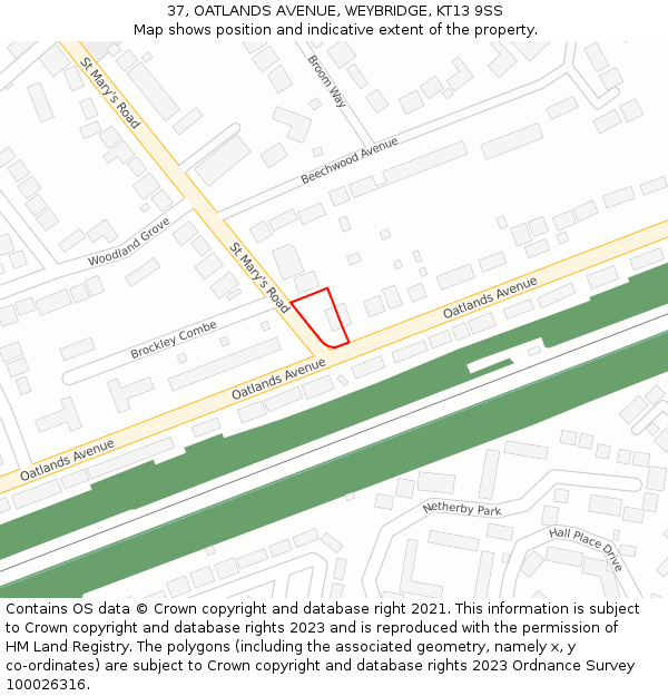 37, OATLANDS AVENUE, WEYBRIDGE, KT13 9SS: Location map and indicative extent of plot