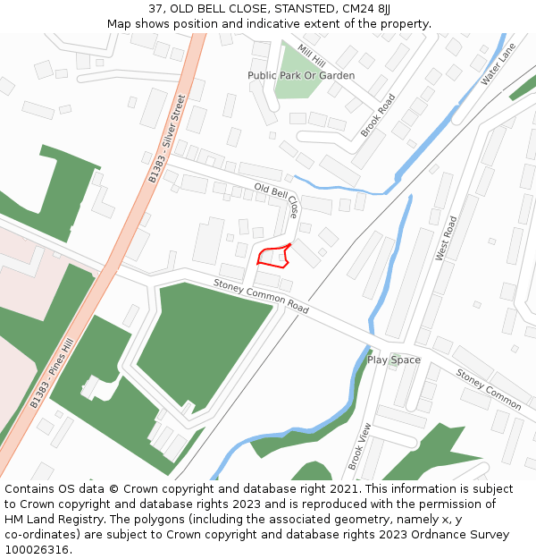 37, OLD BELL CLOSE, STANSTED, CM24 8JJ: Location map and indicative extent of plot