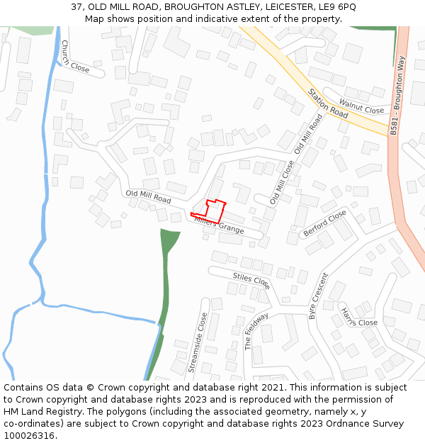 37, OLD MILL ROAD, BROUGHTON ASTLEY, LEICESTER, LE9 6PQ: Location map and indicative extent of plot