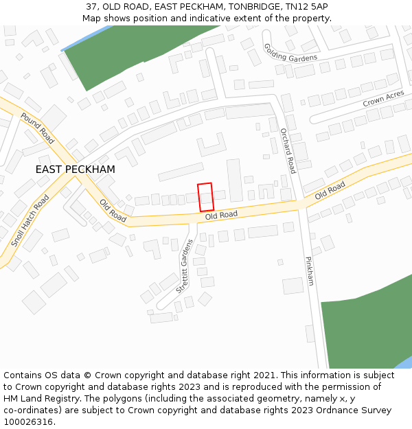 37, OLD ROAD, EAST PECKHAM, TONBRIDGE, TN12 5AP: Location map and indicative extent of plot