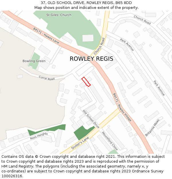 37, OLD SCHOOL DRIVE, ROWLEY REGIS, B65 8DD: Location map and indicative extent of plot