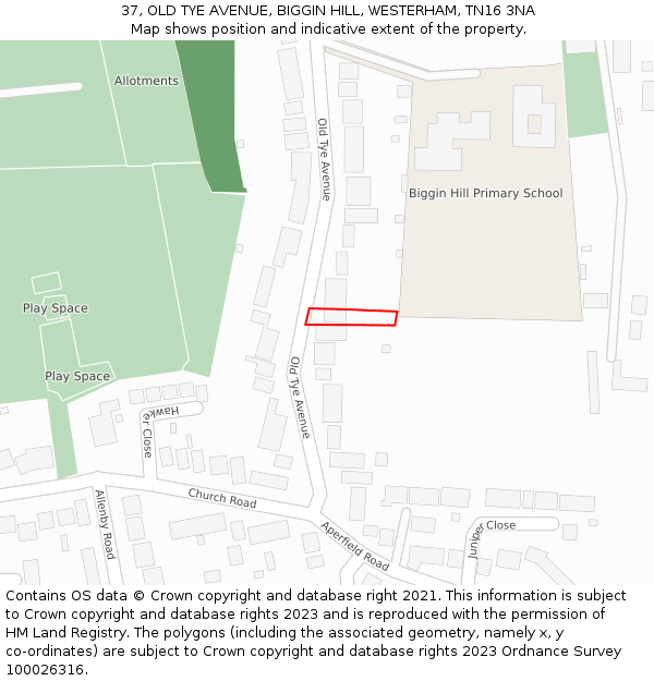 37, OLD TYE AVENUE, BIGGIN HILL, WESTERHAM, TN16 3NA: Location map and indicative extent of plot