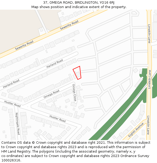 37, OMEGA ROAD, BRIDLINGTON, YO16 6RJ: Location map and indicative extent of plot