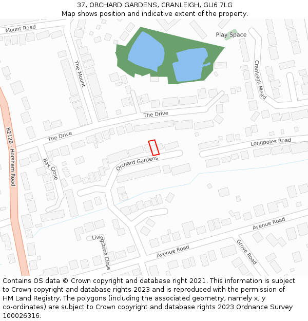 37, ORCHARD GARDENS, CRANLEIGH, GU6 7LG: Location map and indicative extent of plot