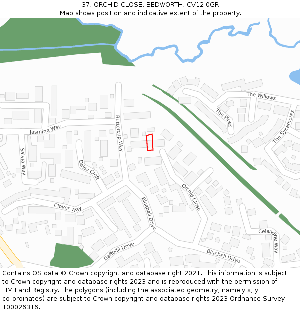 37, ORCHID CLOSE, BEDWORTH, CV12 0GR: Location map and indicative extent of plot