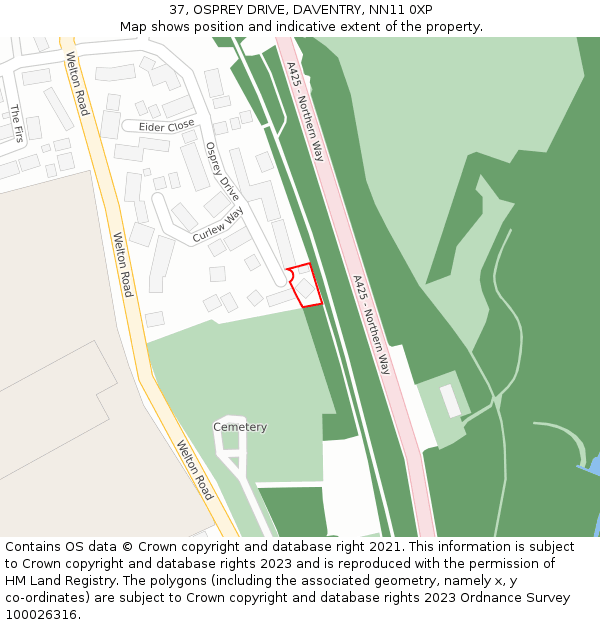 37, OSPREY DRIVE, DAVENTRY, NN11 0XP: Location map and indicative extent of plot