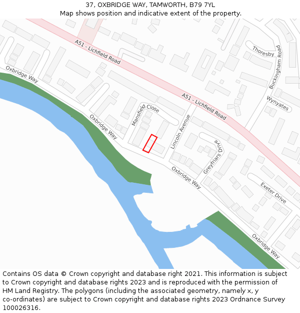 37, OXBRIDGE WAY, TAMWORTH, B79 7YL: Location map and indicative extent of plot