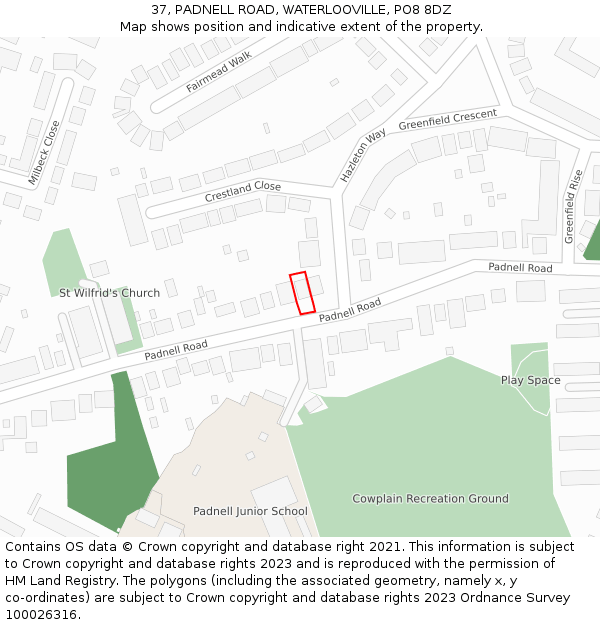 37, PADNELL ROAD, WATERLOOVILLE, PO8 8DZ: Location map and indicative extent of plot