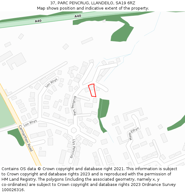 37, PARC PENCRUG, LLANDEILO, SA19 6RZ: Location map and indicative extent of plot