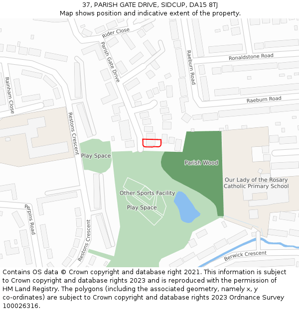 37, PARISH GATE DRIVE, SIDCUP, DA15 8TJ: Location map and indicative extent of plot