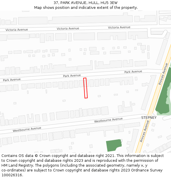 37, PARK AVENUE, HULL, HU5 3EW: Location map and indicative extent of plot