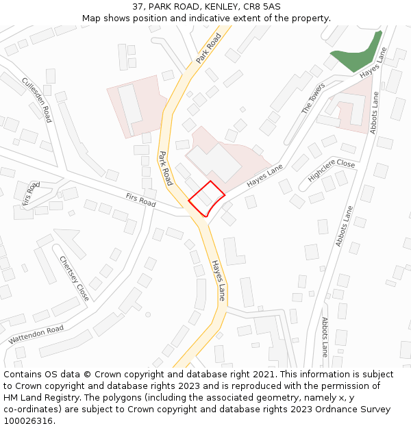 37, PARK ROAD, KENLEY, CR8 5AS: Location map and indicative extent of plot