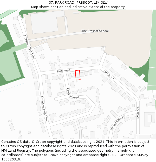 37, PARK ROAD, PRESCOT, L34 3LW: Location map and indicative extent of plot